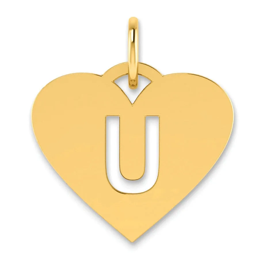 14k Yellow Gold Heart Cut-Out Letter U Initial Pendant