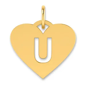 14k Yellow Gold Heart Cut-Out Letter U Initial Pendant