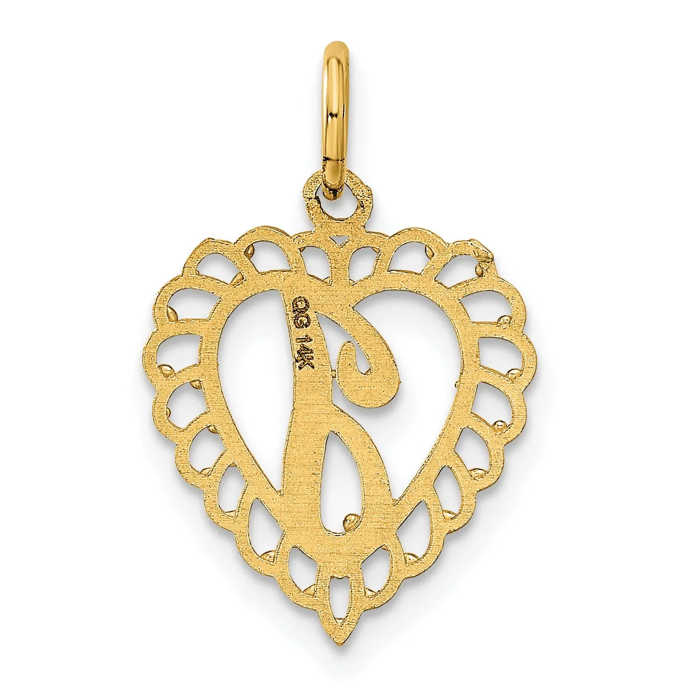 14k Yellow Gold Heart Shape Script Design Letter J Charm Pendant