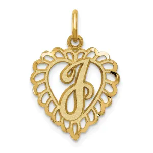 14k Yellow Gold Heart Shape Script Design Letter J Charm Pendant
