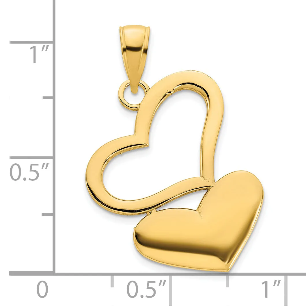14k Yellow Gold Hearts Pendant