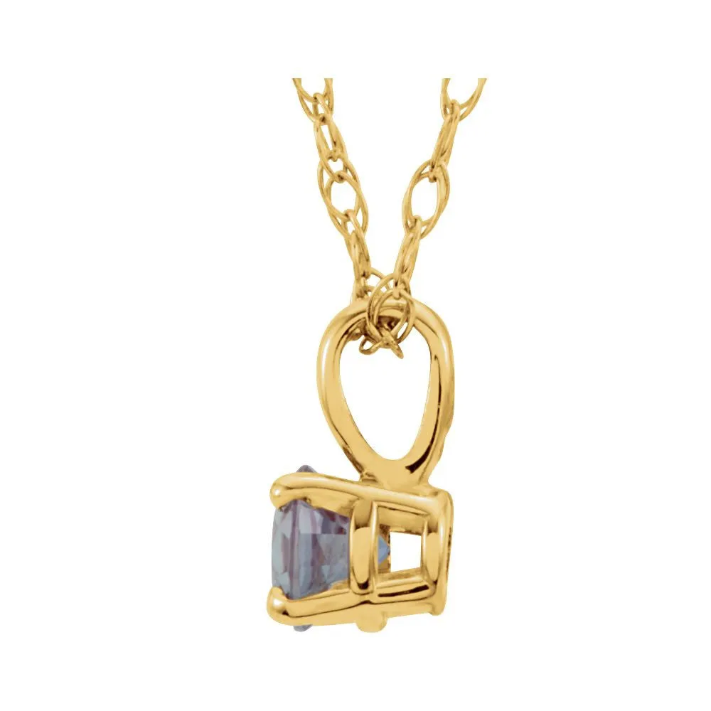 14k Yellow Gold Imitation Alexandrite "June" Birthstone 14" Necklace