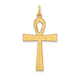 14k Yellow Gold Laser Designed Ankh Cross Pendant