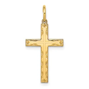 14k Yellow Gold Laser Designed Cross Pendant