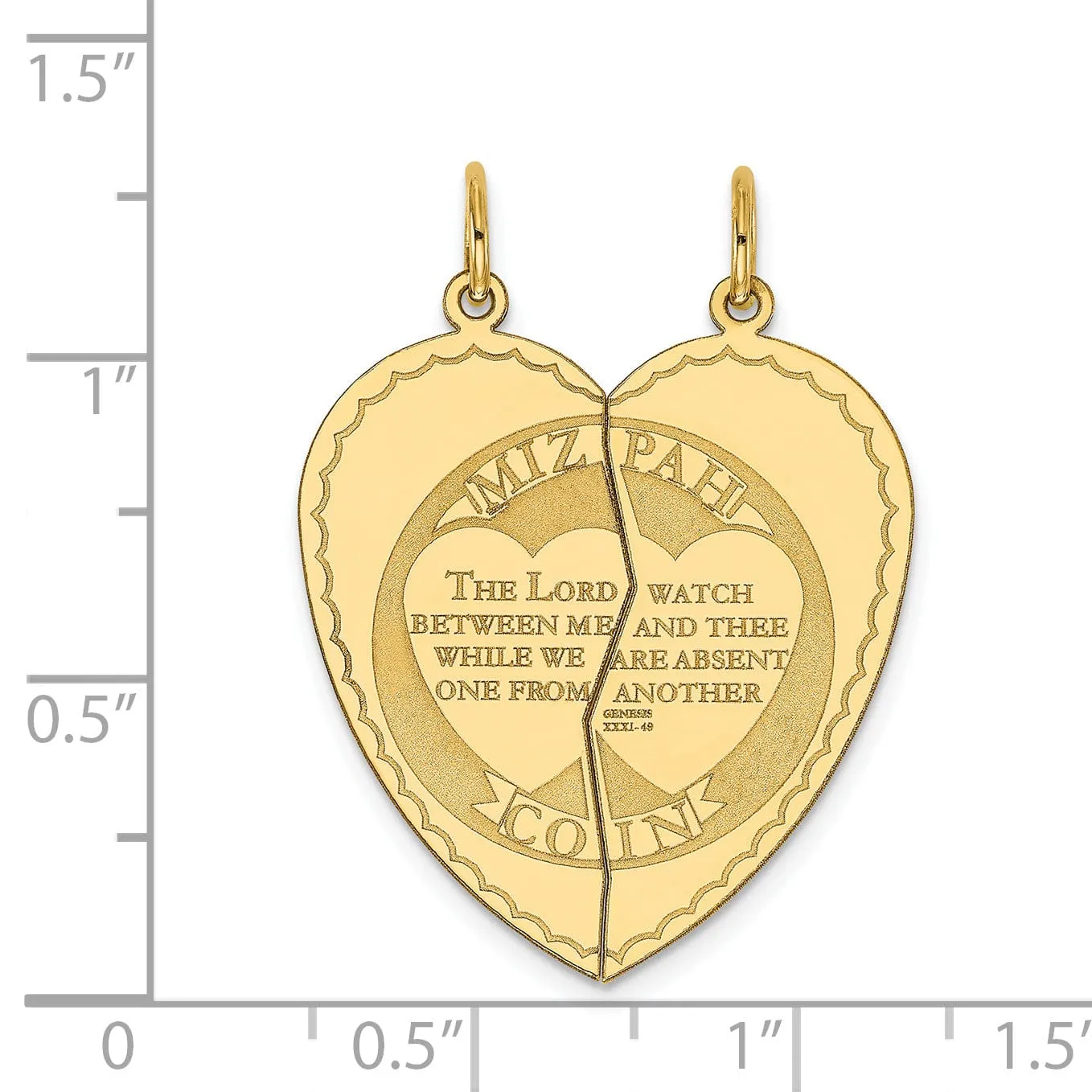 14k Yellow Gold Mizpah Break Apart Heart Pendant