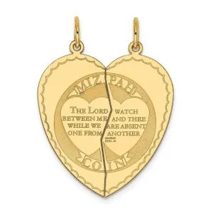 14k Yellow Gold Mizpah Break Apart Heart Pendant