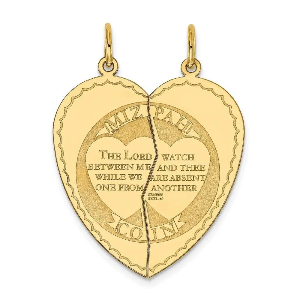 14k Yellow Gold Mizpah Break Apart Heart Pendant