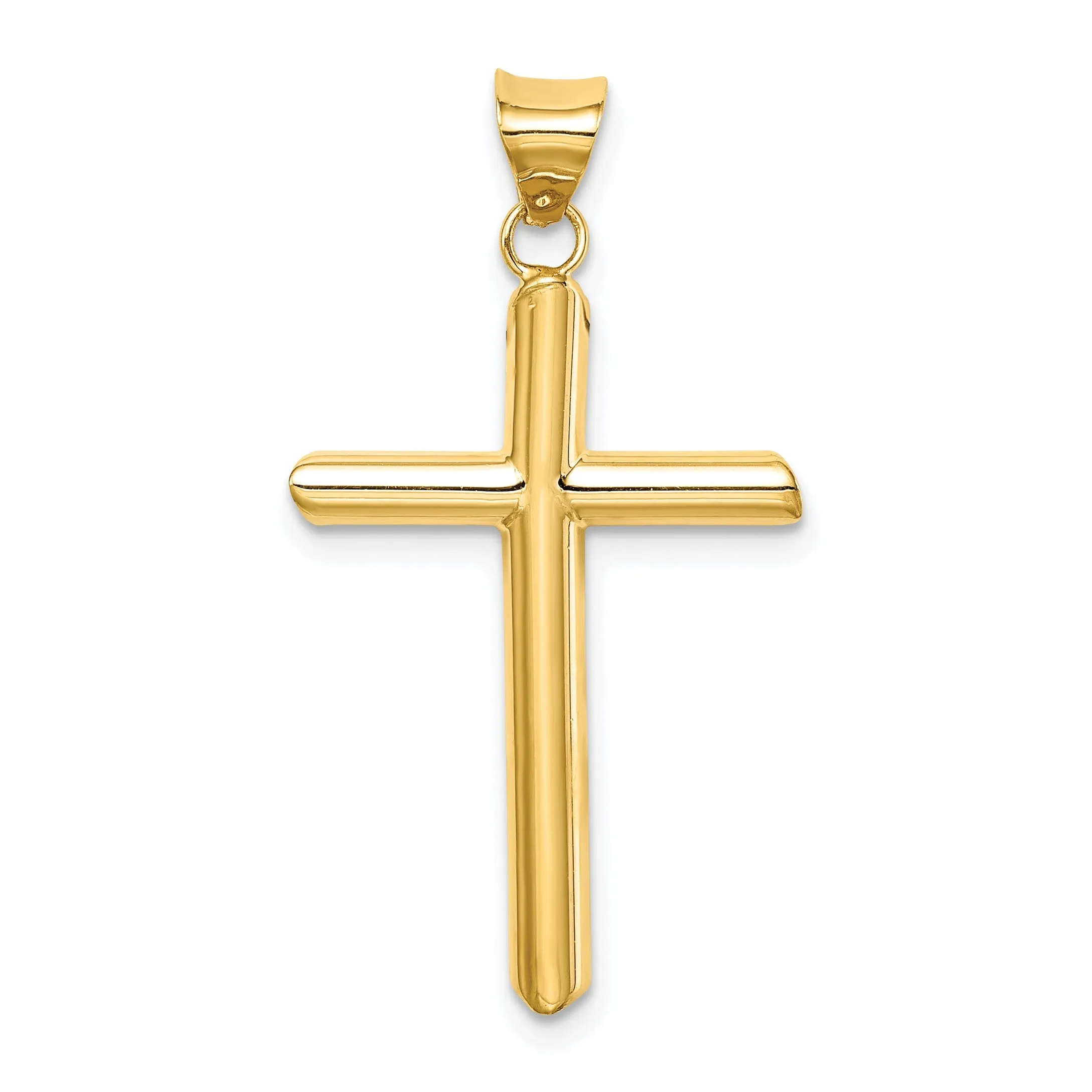 14k Yellow Gold Polished 3-D Tube Cross Pendant