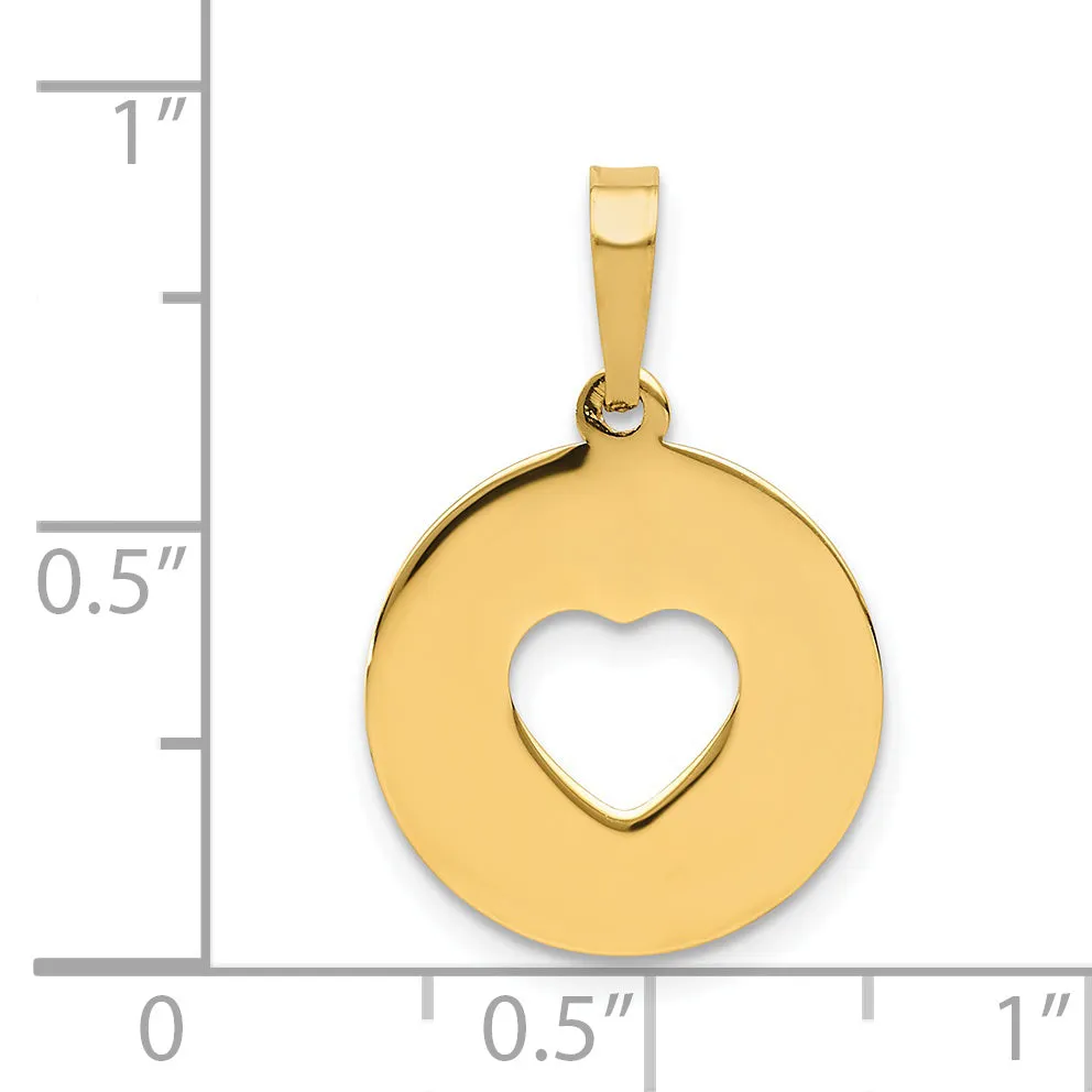 14k Yellow Gold Polished Cut-out Heart Circle Disc Pendant