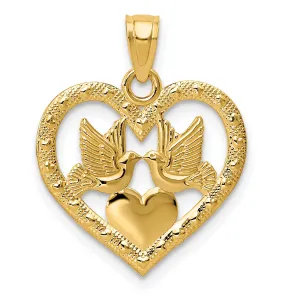 14k Yellow Gold Polished Finish Doves in Heart Pendant