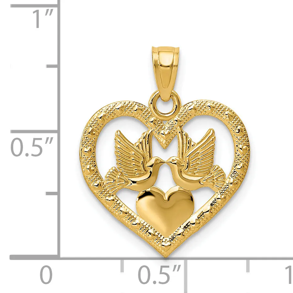 14k Yellow Gold Polished Finish Doves in Heart Pendant