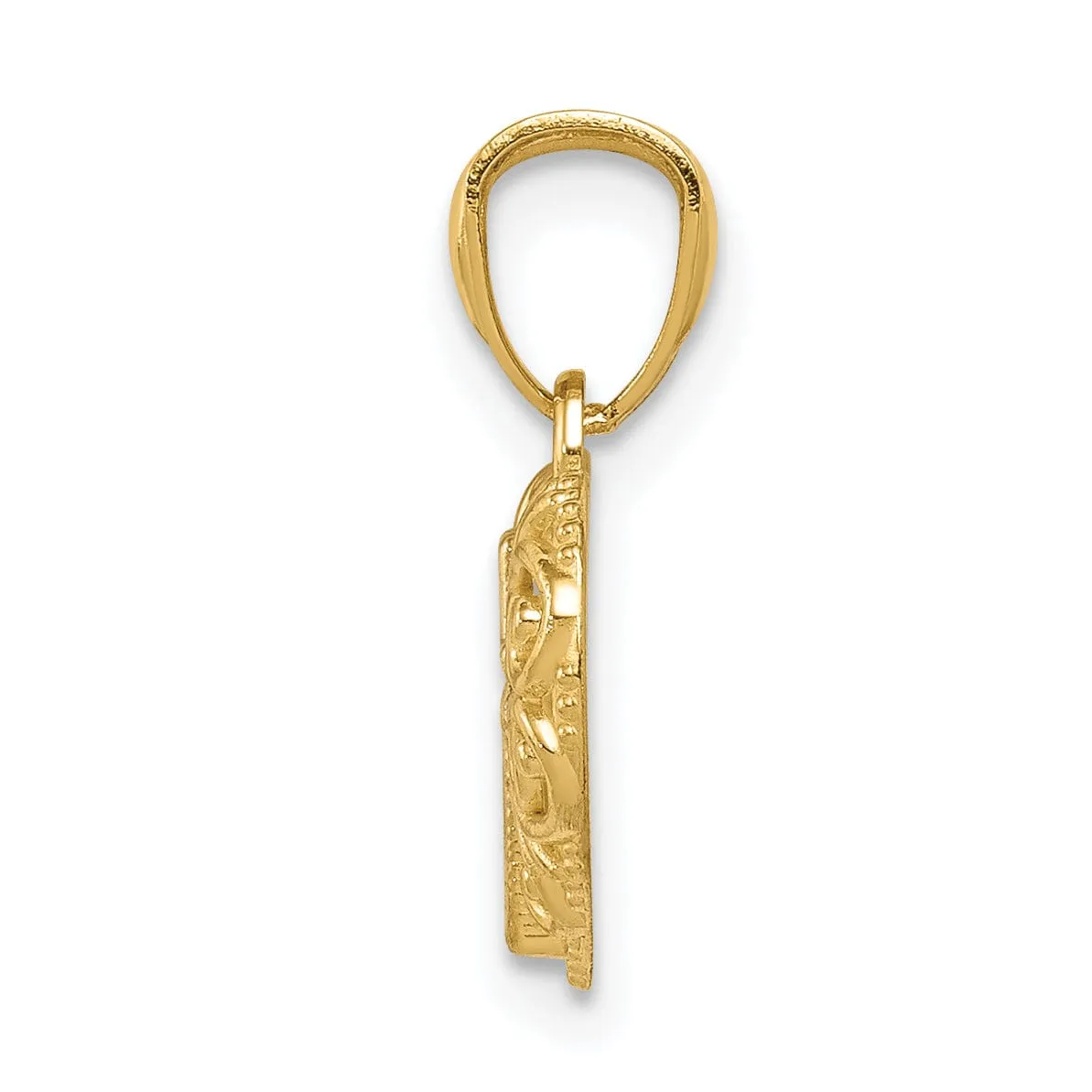14k Yellow Gold Polished Finish Solid Concave Cross in Heart Pendant