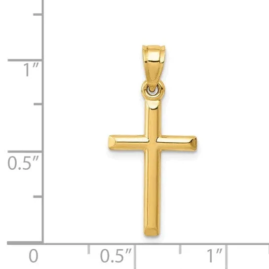 14k Yellow Gold Polished Hollow Cross Pendant