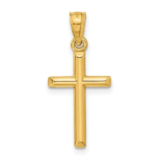 14k Yellow Gold Polished Hollow Cross Pendant