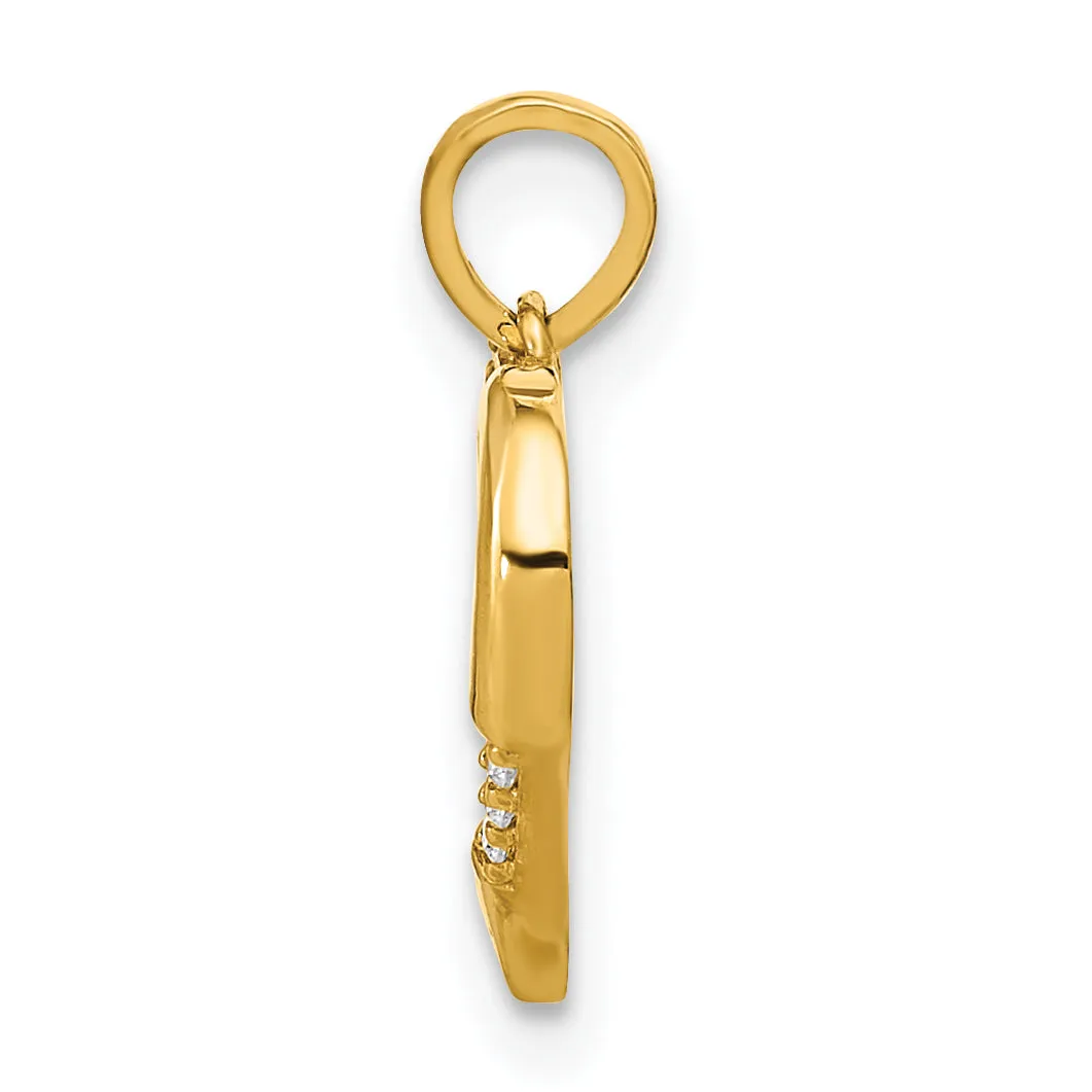 14k Yellow Gold Polished Open Heart with Cross C.Z Pendant