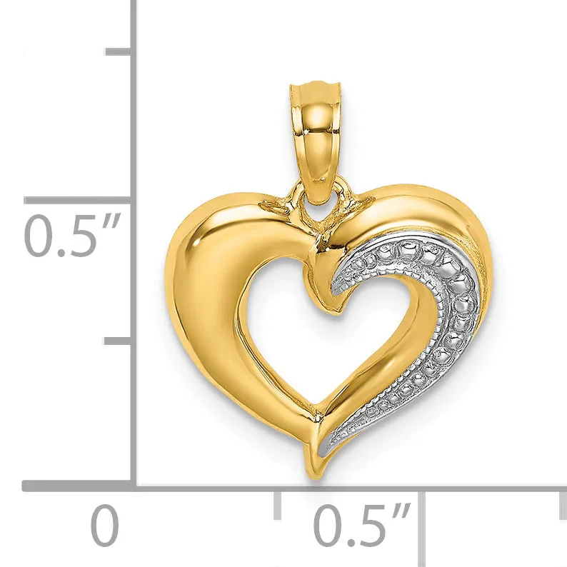 14k Yellow Gold Polished Textured Finish Heart Pendant