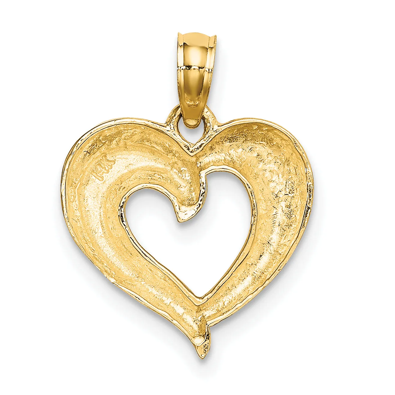 14k Yellow Gold Polished Textured Finish Heart Pendant