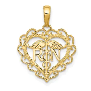 14k Yellow Gold Registered Nurse Heart Pendant