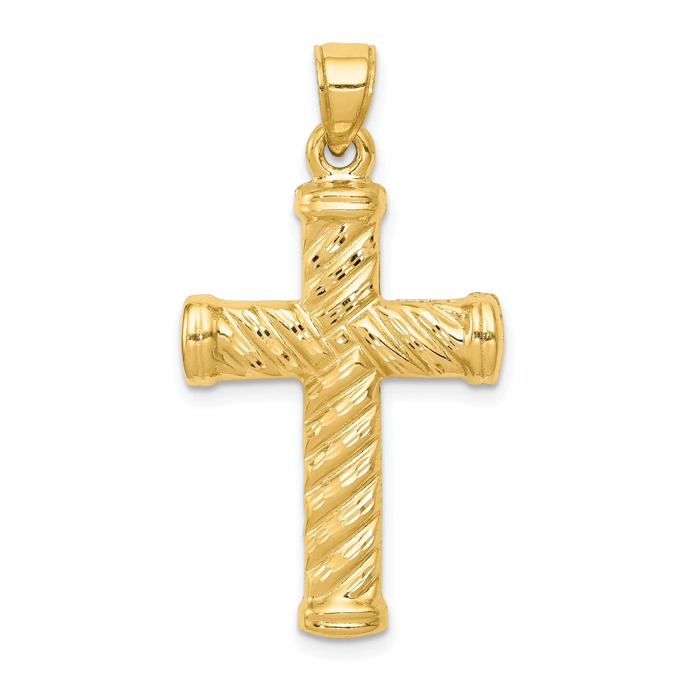 14k Yellow Gold Reversible Diamond Cut Cross