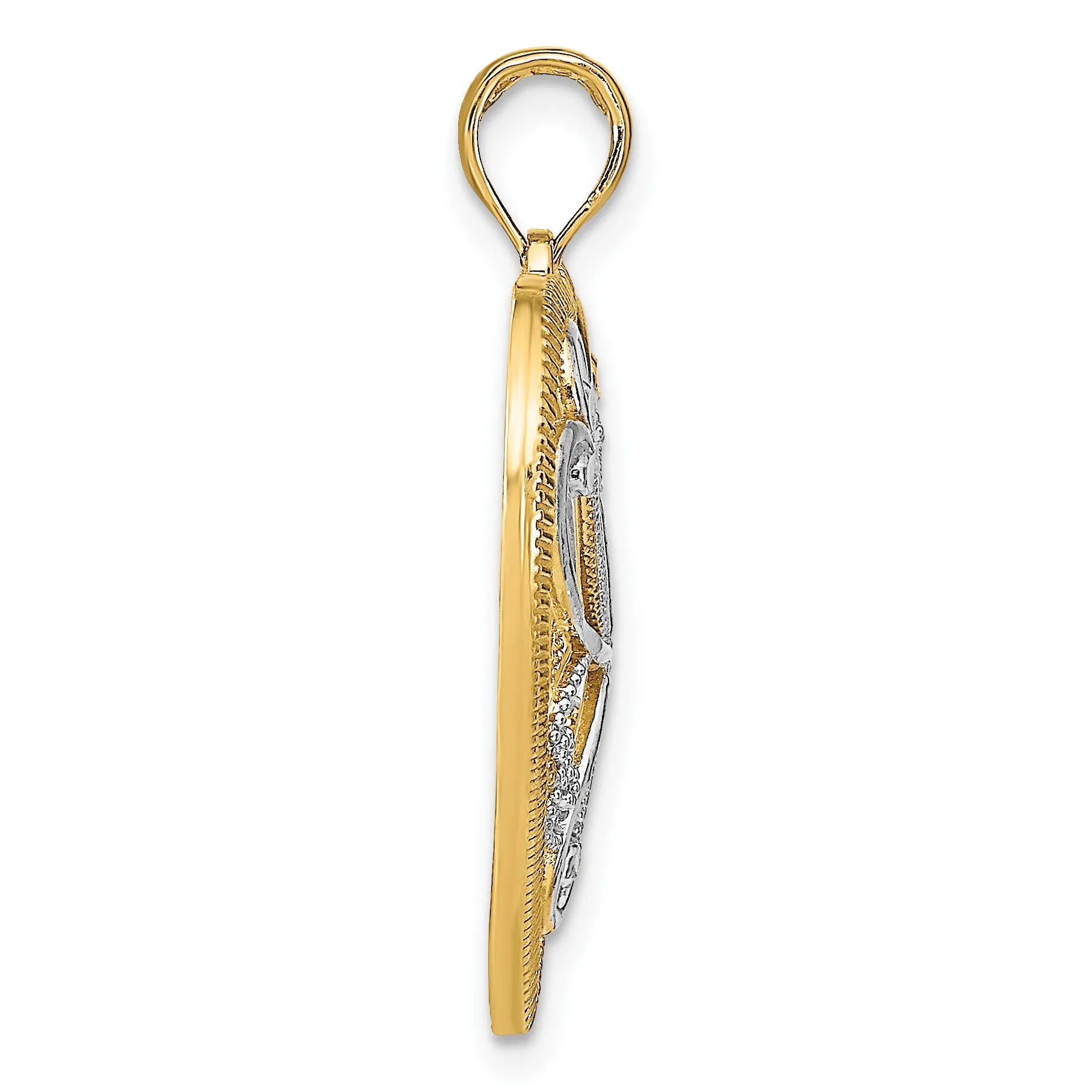 14k Yellow Gold w/Rhodium and Filigree Heart Pendant