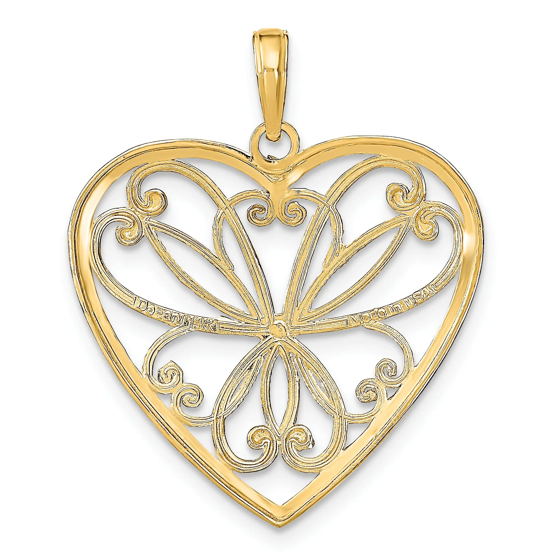 14k Yellow Gold w/Rhodium and Filigree Heart Pendant