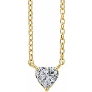 14K Yellow Natural White Sapphire Heart 16-18" Necklace