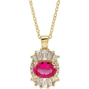 14K Yellow Pink Tourmaline & 1/3 CTW Diamond 16-18" Necklace