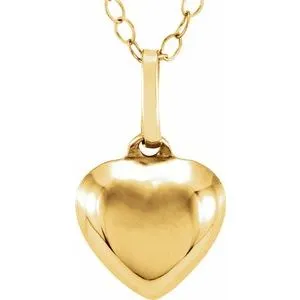 14K Yellow Puffed Heart 15"  Necklace