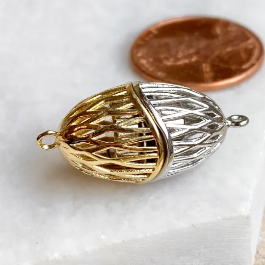 14KT Yellow Gold Plated   Sterling Silver Caged Magnetic Clasp