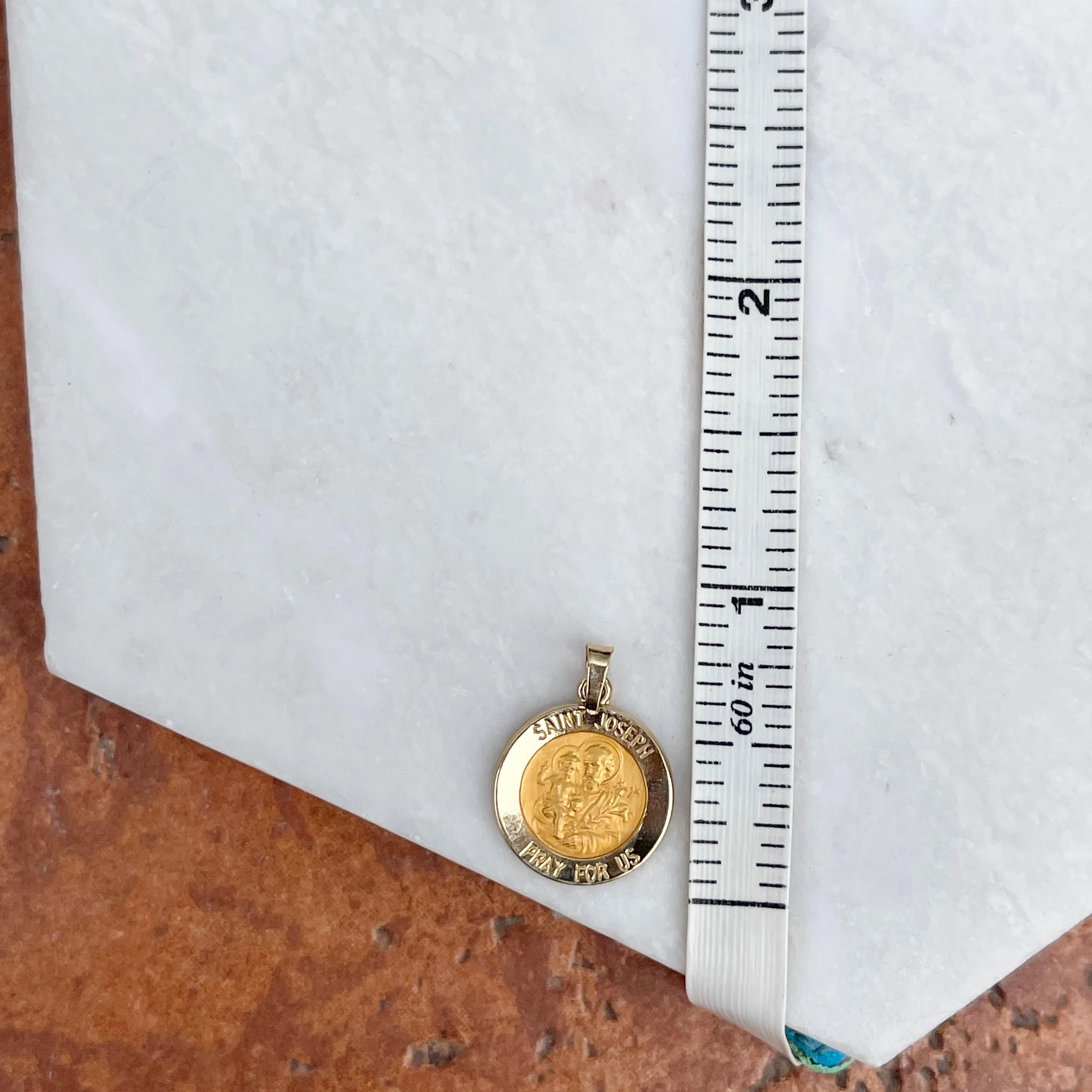 14KT Yellow Gold Satin Saint Joseph Round Medal Pendant 15mm