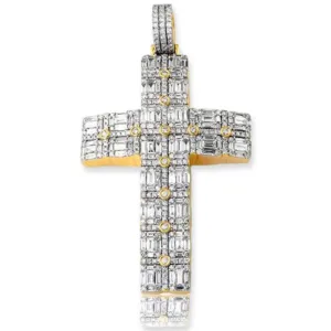 14KY 7.50CTW BAGUETTE DIAMOND CROSS PENDANT