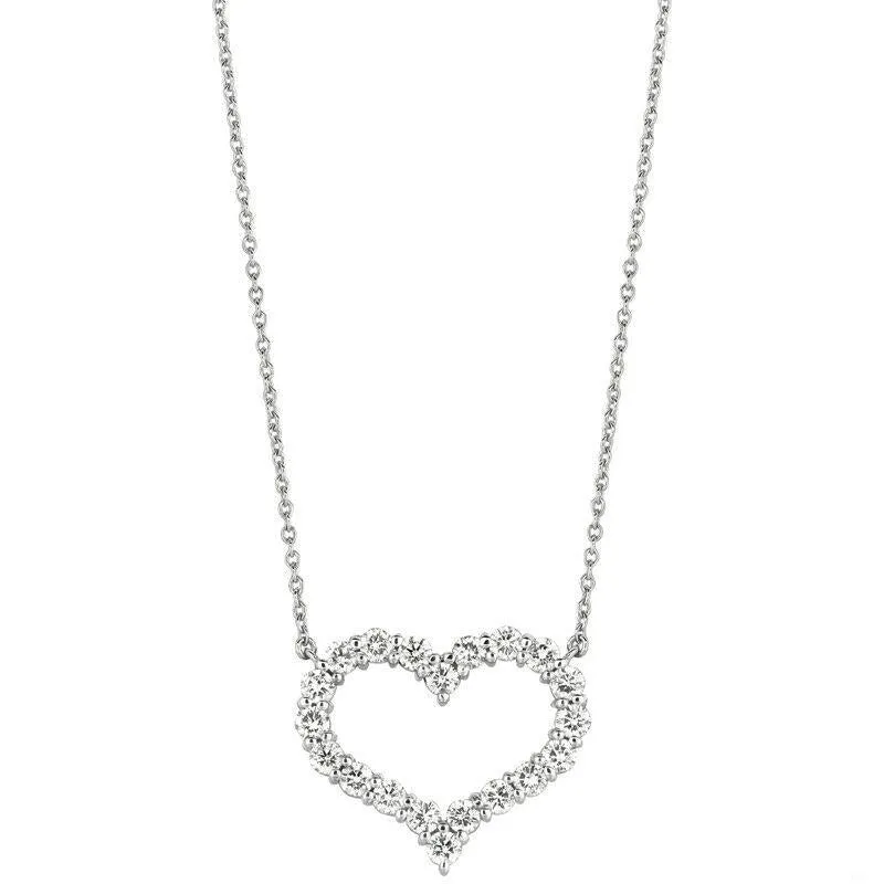 1.50 Carat Natural Diamond Heart Necklace 14K White Gold G SI  18'' chain