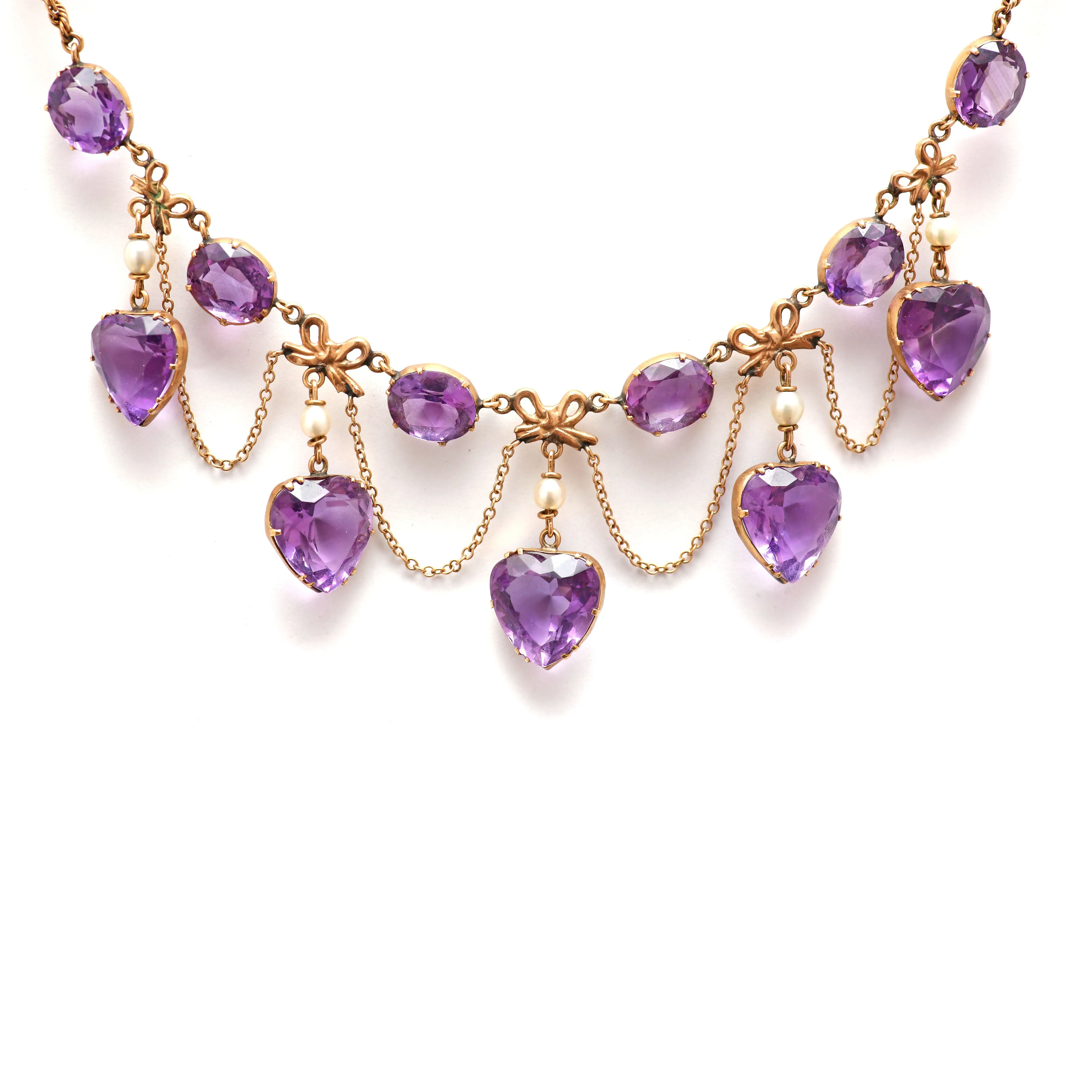 15k Victorian Amethyst Heart Festoon Necklace