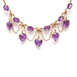 15k Victorian Amethyst Heart Festoon Necklace