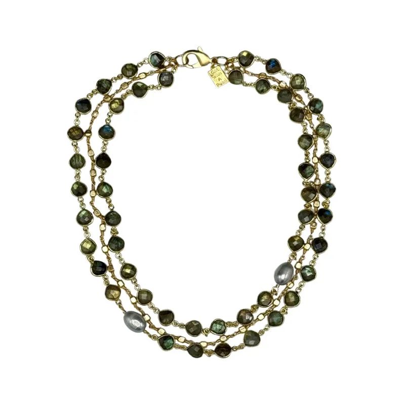 172-LAB-G | LABRADORITE STONE TRIPLE STRAND NECKLACE