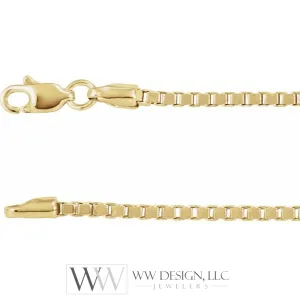 1.82mm Box Chain Bracelet or Necklace - 14k Gold (Y, R or W), or Sterling Silver