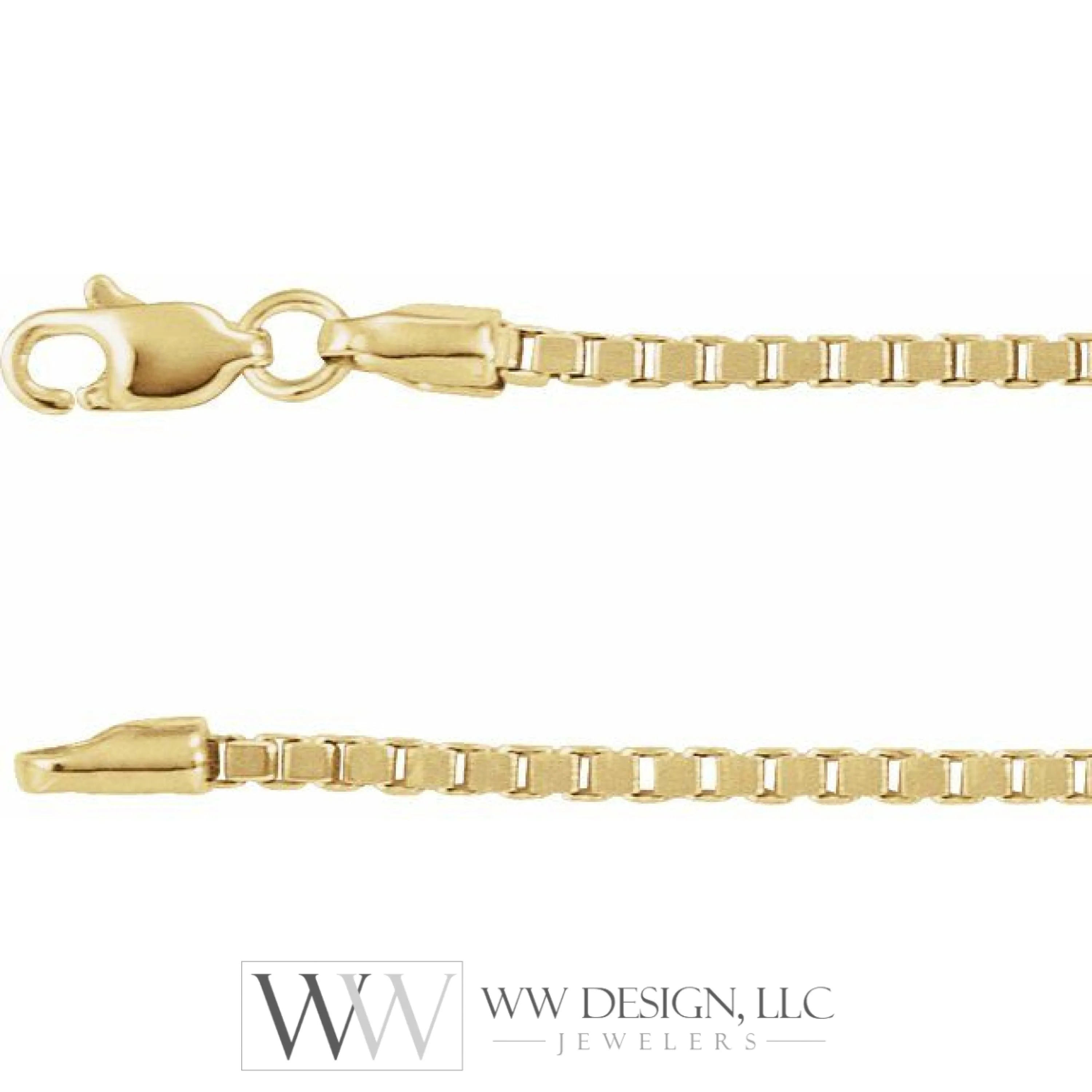 1.82mm Box Chain Bracelet or Necklace - 14k Gold (Y, R or W), or Sterling Silver