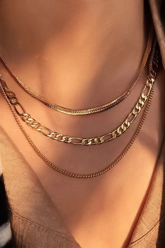 18K Chain Necklace Set In Gold