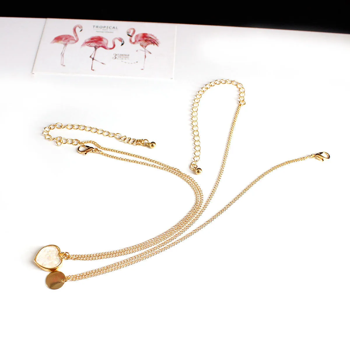 18K Gold-Plated Heart & Round Pendant Necklace Set