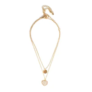 18K Gold-Plated Heart & Round Pendant Necklace Set