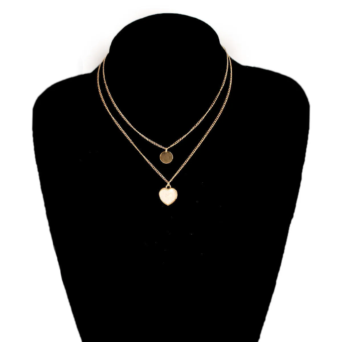 18K Gold-Plated Heart & Round Pendant Necklace Set