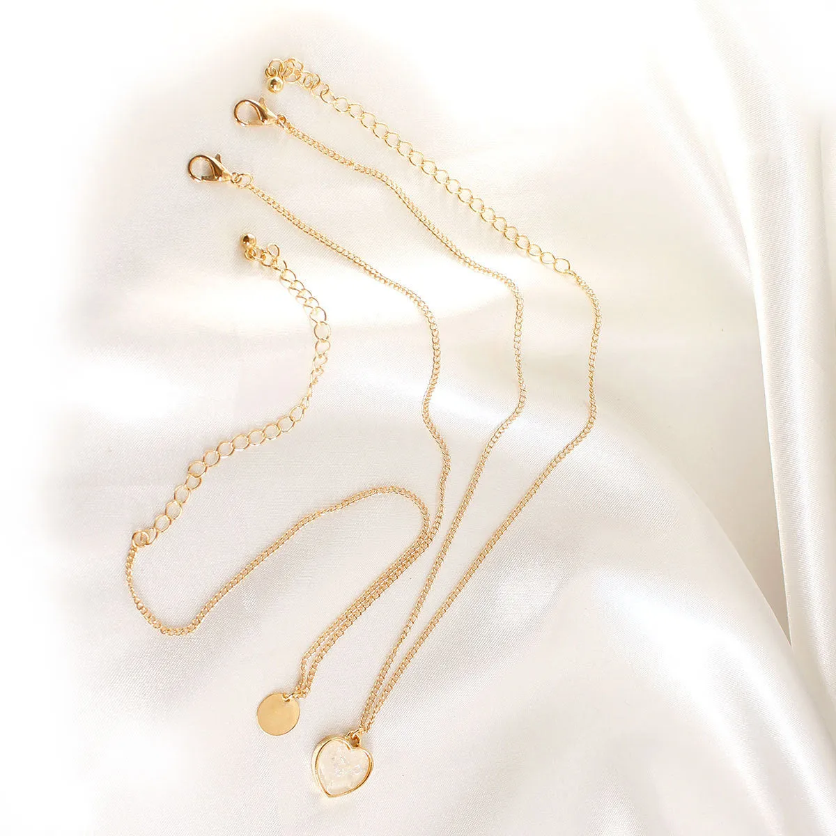18K Gold-Plated Heart & Round Pendant Necklace Set