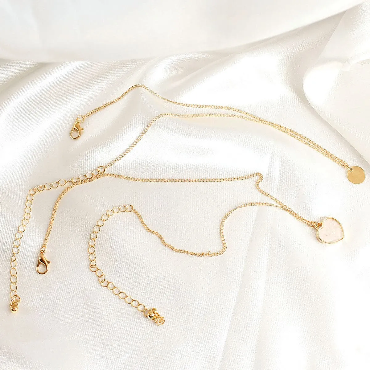 18K Gold-Plated Heart & Round Pendant Necklace Set