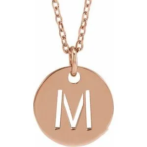 18K Rose Gold-Plated Sterling Silver Initial M 10 mm Disc 16-18" Necklace