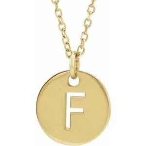 18K Yellow Gold-Plated Sterling Silver Initial F 10 mm Disc 16-18" Necklace