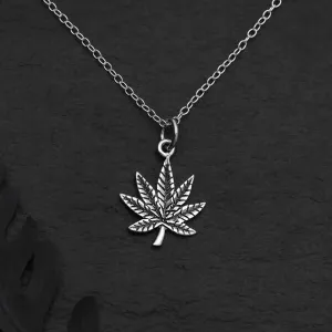 18" Pot Leaf Charm Necklace - Sterling Silver
