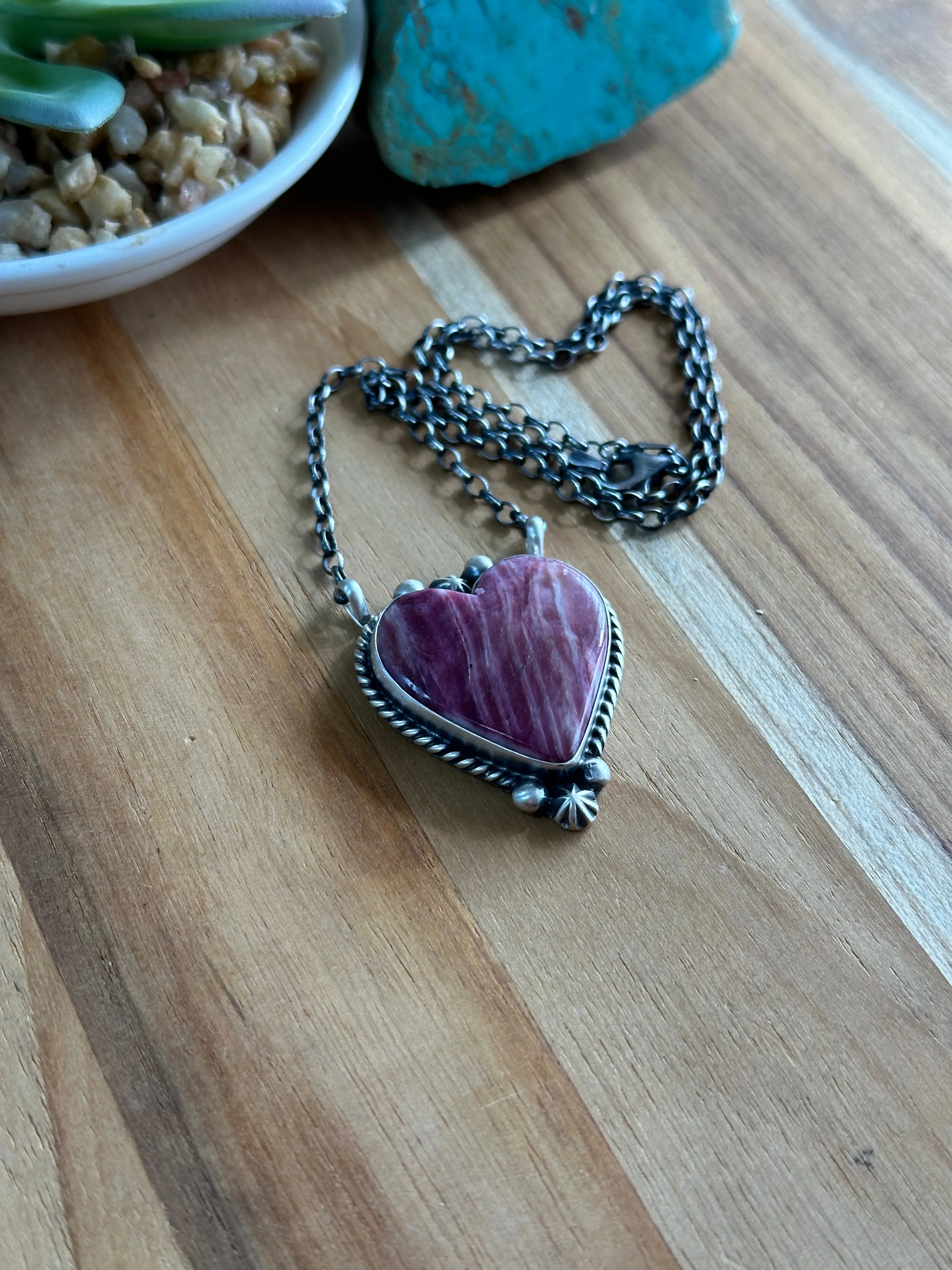 18" Purple Spiny Heart Pendant Necklace