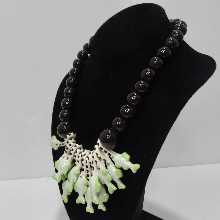 1976 Parrot Pearls Fish Charm Necklace