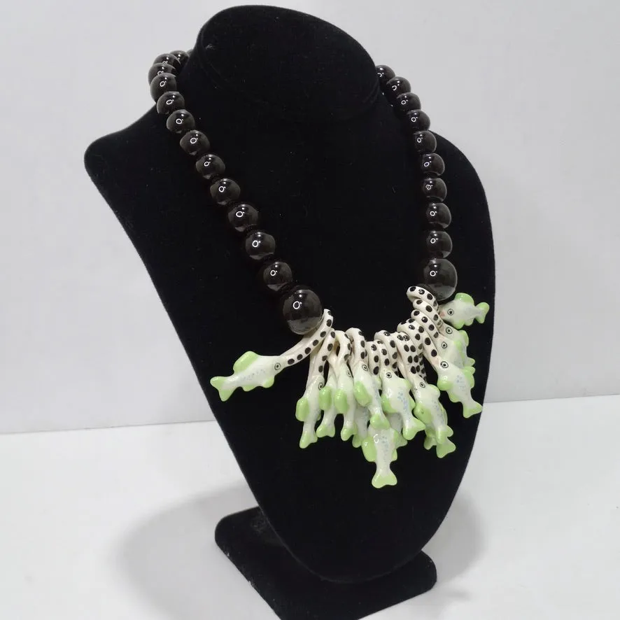 1976 Parrot Pearls Fish Charm Necklace