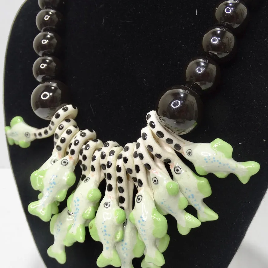 1976 Parrot Pearls Fish Charm Necklace